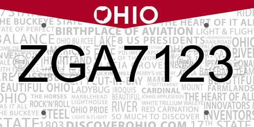 ZGA7123 Ohio License Plate