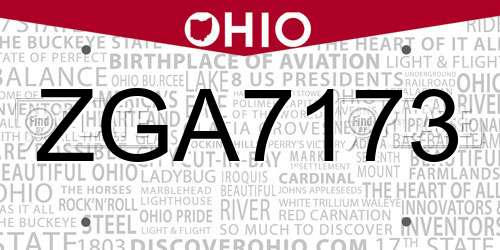 ZGA7173 Ohio License Plate
