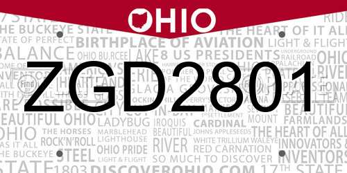 ZGD2801 Ohio License Plate