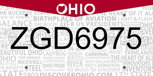 ZGD6975 Ohio License Plate
