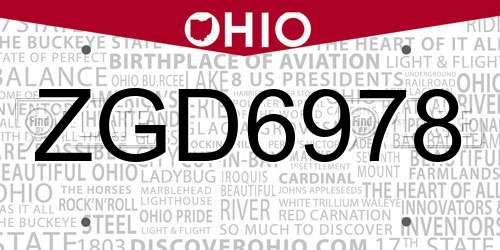ZGD6978 Ohio License Plate