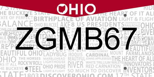 ZGMB67 Ohio License Plate
