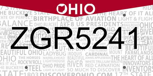ZGR5241 Ohio License Plate
