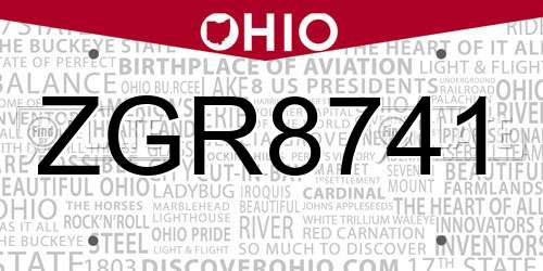 ZGR8741 Ohio License Plate