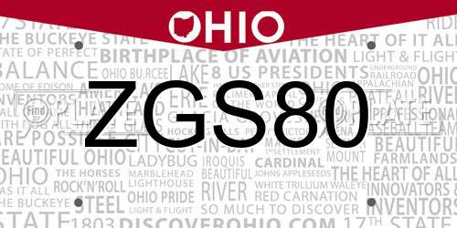 ZGS80 Ohio License Plate