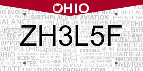 ZH3L5F Ohio License Plate