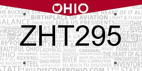 ZHT295 Ohio License Plate