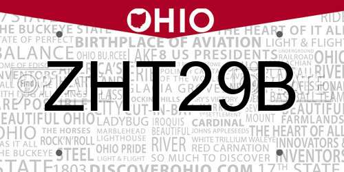 ZHT29B Ohio License Plate