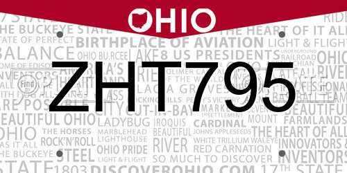 ZHT795 Ohio License Plate