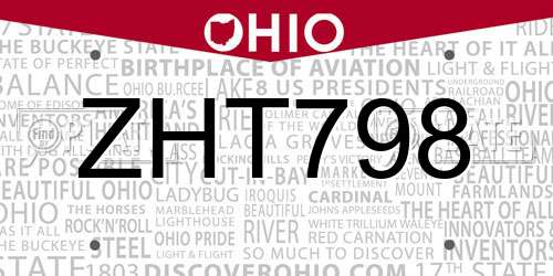ZHT798 Ohio License Plate