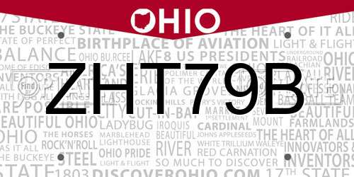 ZHT79B Ohio License Plate