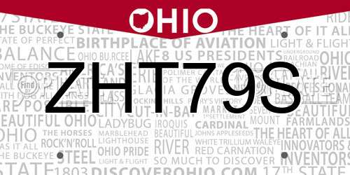 ZHT79S Ohio License Plate