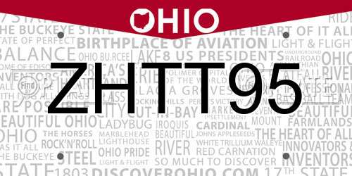 ZHTT95 Ohio License Plate
