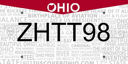 ZHTT98 Ohio License Plate