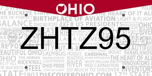 ZHTZ95 Ohio License Plate