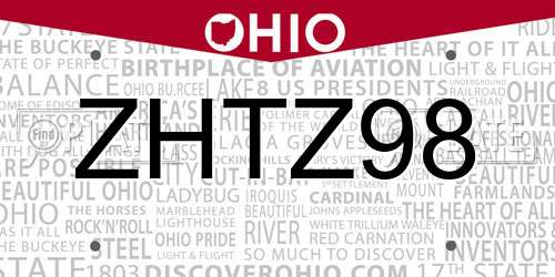 ZHTZ98 Ohio License Plate