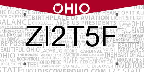 ZI2T5F Ohio License Plate