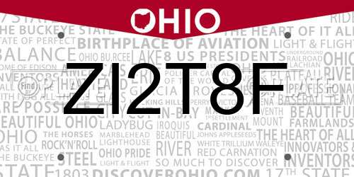 ZI2T8F Ohio License Plate