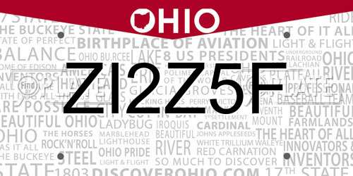 ZI2Z5F Ohio License Plate