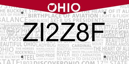 ZI2Z8F Ohio License Plate