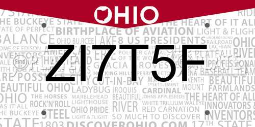 ZI7T5F Ohio License Plate