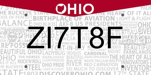 ZI7T8F Ohio License Plate