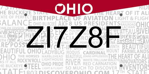 ZI7Z8F Ohio License Plate