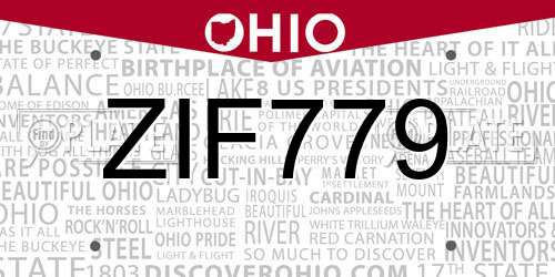 ZIF779 Ohio License Plate