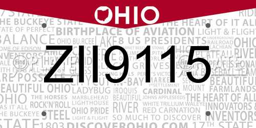 ZII9115 Ohio License Plate