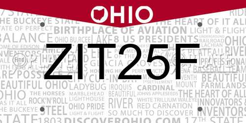 ZIT25F Ohio License Plate