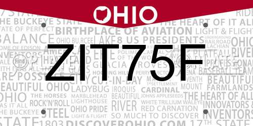 ZIT75F Ohio License Plate