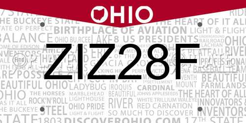 ZIZ28F Ohio License Plate