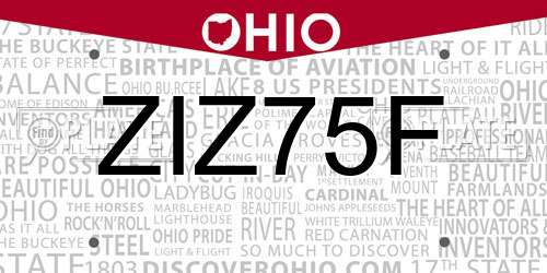 ZIZ75F Ohio License Plate