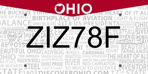 ZIZ78F Ohio License Plate