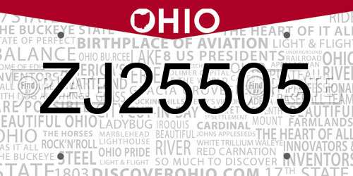 ZJ25505 Ohio License Plate