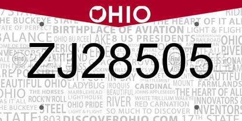 ZJ28505 Ohio License Plate