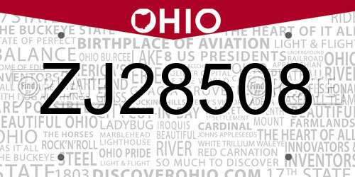 ZJ28508 Ohio License Plate