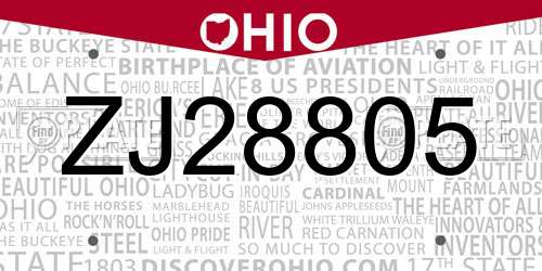 ZJ28805 Ohio License Plate