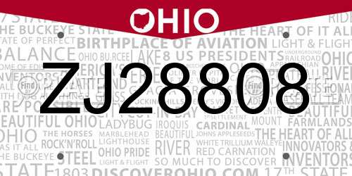 ZJ28808 Ohio License Plate