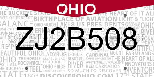 ZJ2B508 Ohio License Plate