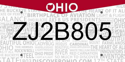 ZJ2B805 Ohio License Plate