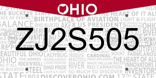 ZJ2S505 Ohio License Plate