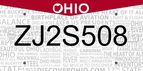 ZJ2S508 Ohio License Plate
