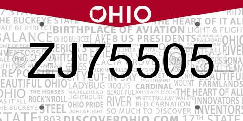 ZJ75505 Ohio License Plate
