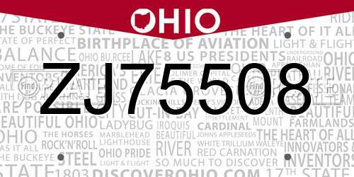 ZJ75508 Ohio License Plate