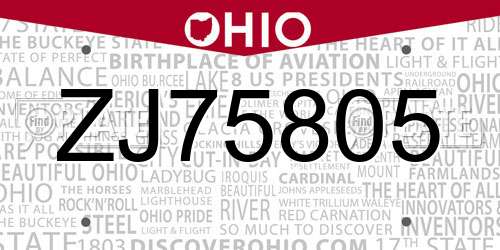 ZJ75805 Ohio License Plate