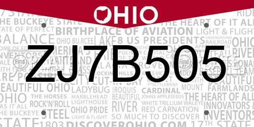 ZJ7B505 Ohio License Plate