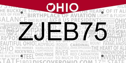 ZJEB75 Ohio License Plate