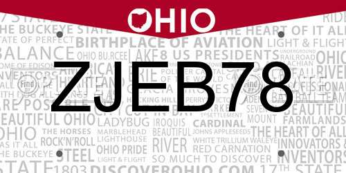 ZJEB78 Ohio License Plate