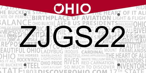 ZJGS22 Ohio License Plate